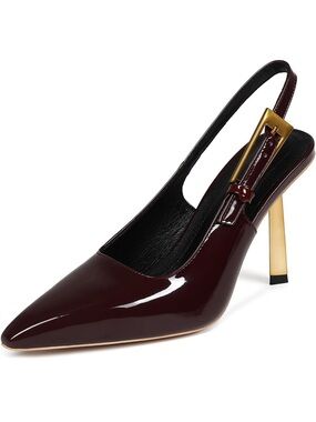 Farizcot Patent Leather Burgundy Slingback Pump with Gold Heel